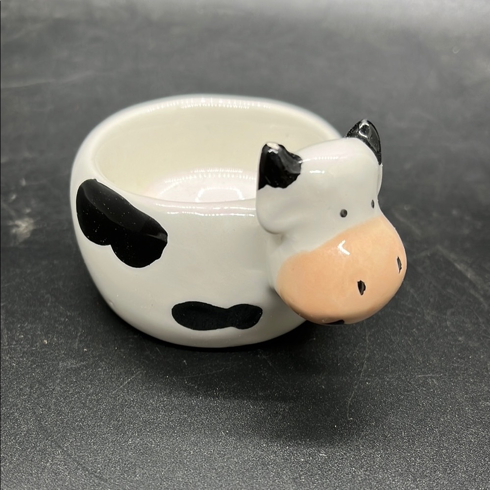 Ceramic Cow-Shaped Trinket Ring Dish - White and Black Farmhouse